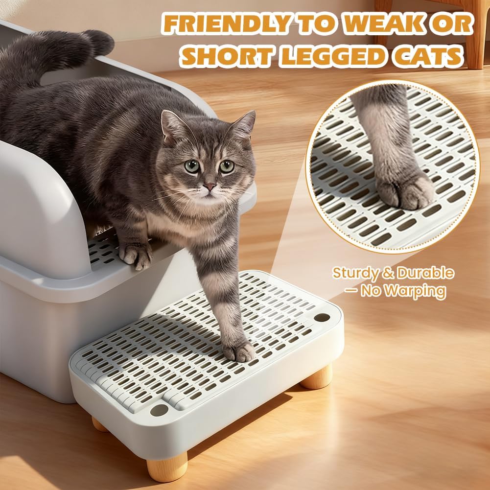Cat Litter Box Step Ramp, Washable Step Pedal Stool with Non Slip Wood Base