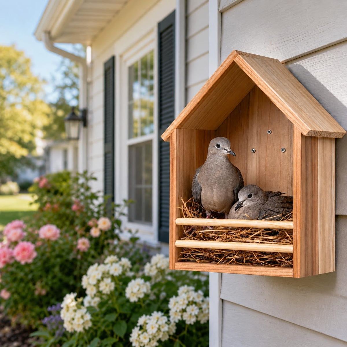 Triangular Opening Cedar Mourning Dove Nesting Box for Outside, Oltara Hanging Wooden Bird House for Outdoor Doves, Pigeons, and Other Small Birds