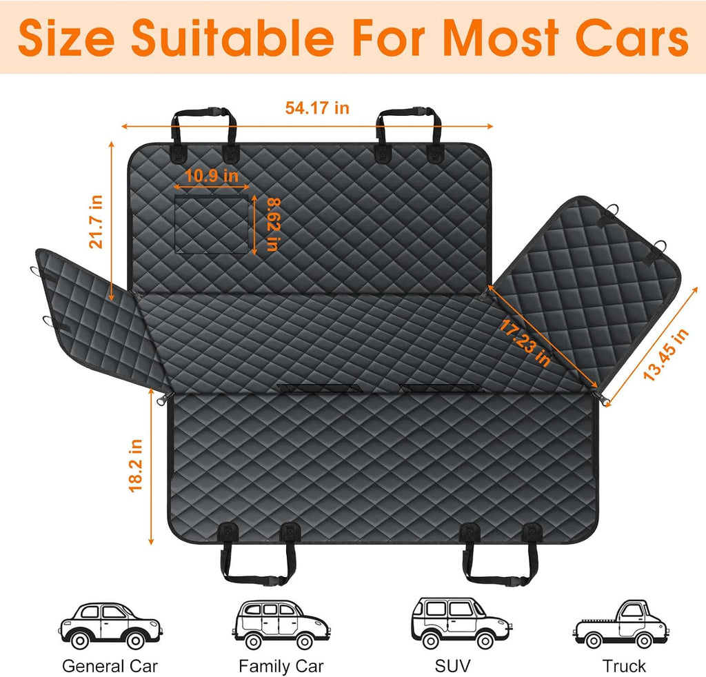 NECKORY Waterproof Dog Car Seat Cover for Back Seat, Pet Hammock- S, Black