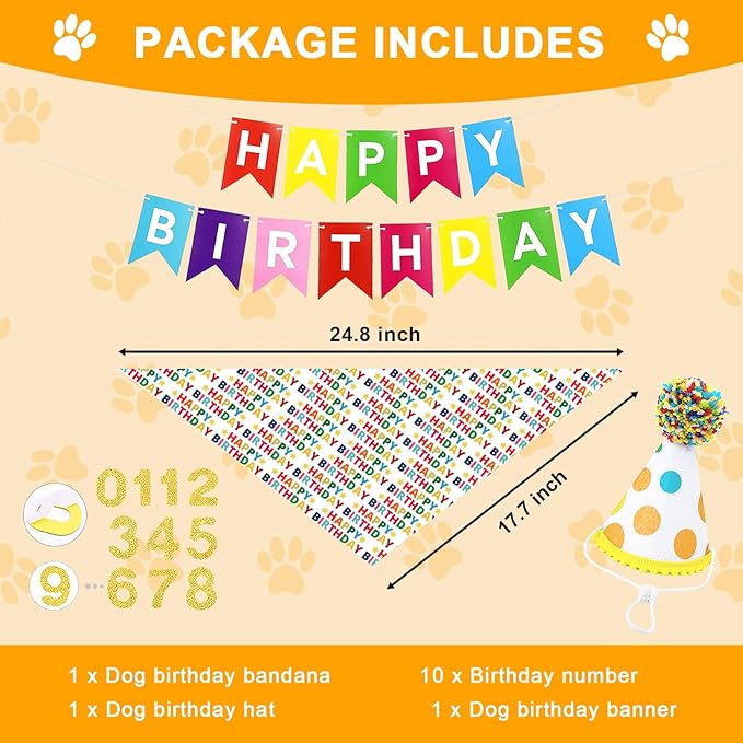 Dog First Birthday Party Decorations, Adjustable Dog Bandana Set - Image 2