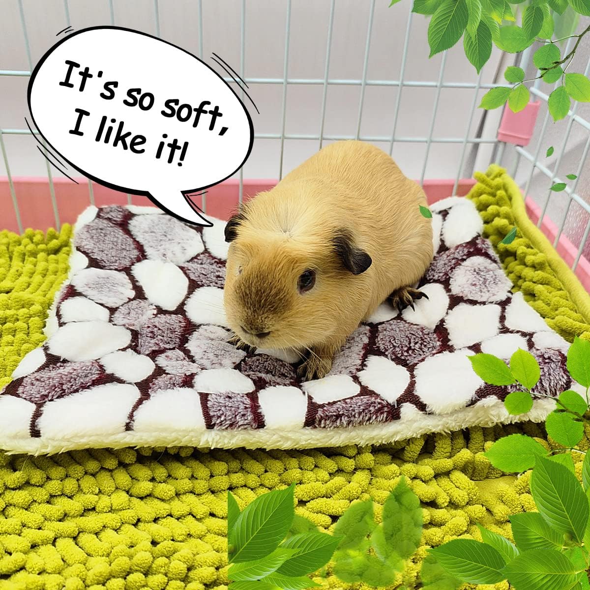 EAEDMY 4 Pieces Guinea Pig Bunny Comfortable Bed Mats Pads, Rabbit Warm Soft Bed, Hamster Bedding Pad Mats for Small Animals Chinchilla Hedgehog Baby Cats (11.8"x9.1", 2.Cobblestones Pattern)