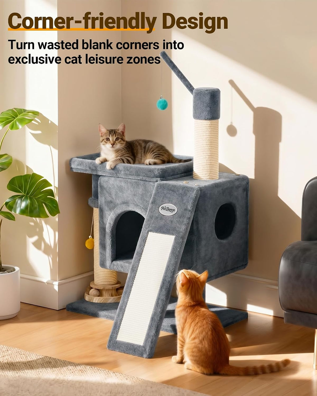 Eco-Wood Cat Tree Tower,【Small but All-in-One】with Scratching Posts, Indoor
