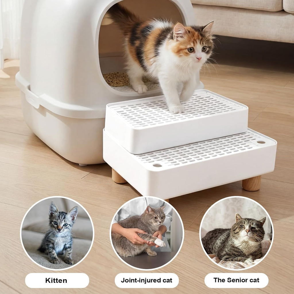 Adjustable Litter Box Step, Cat Ramp for Litter Box, 2 Steps, White
