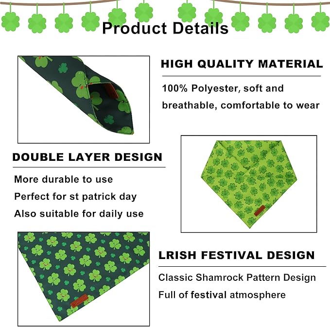 ADOGGYGO St Patrick Dog Bandana 2 Pack, Reversible Shamrock Pet Scarf Bib - Image 5