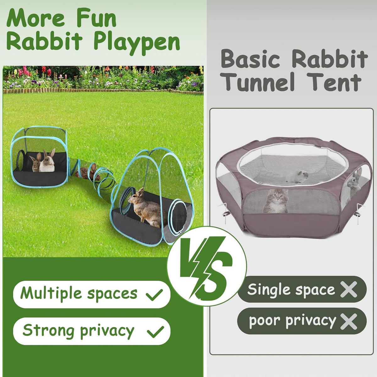 YUEPET Rabbit Tunnel & Cube Tent Set, 3-in-1 Bunny Playpen