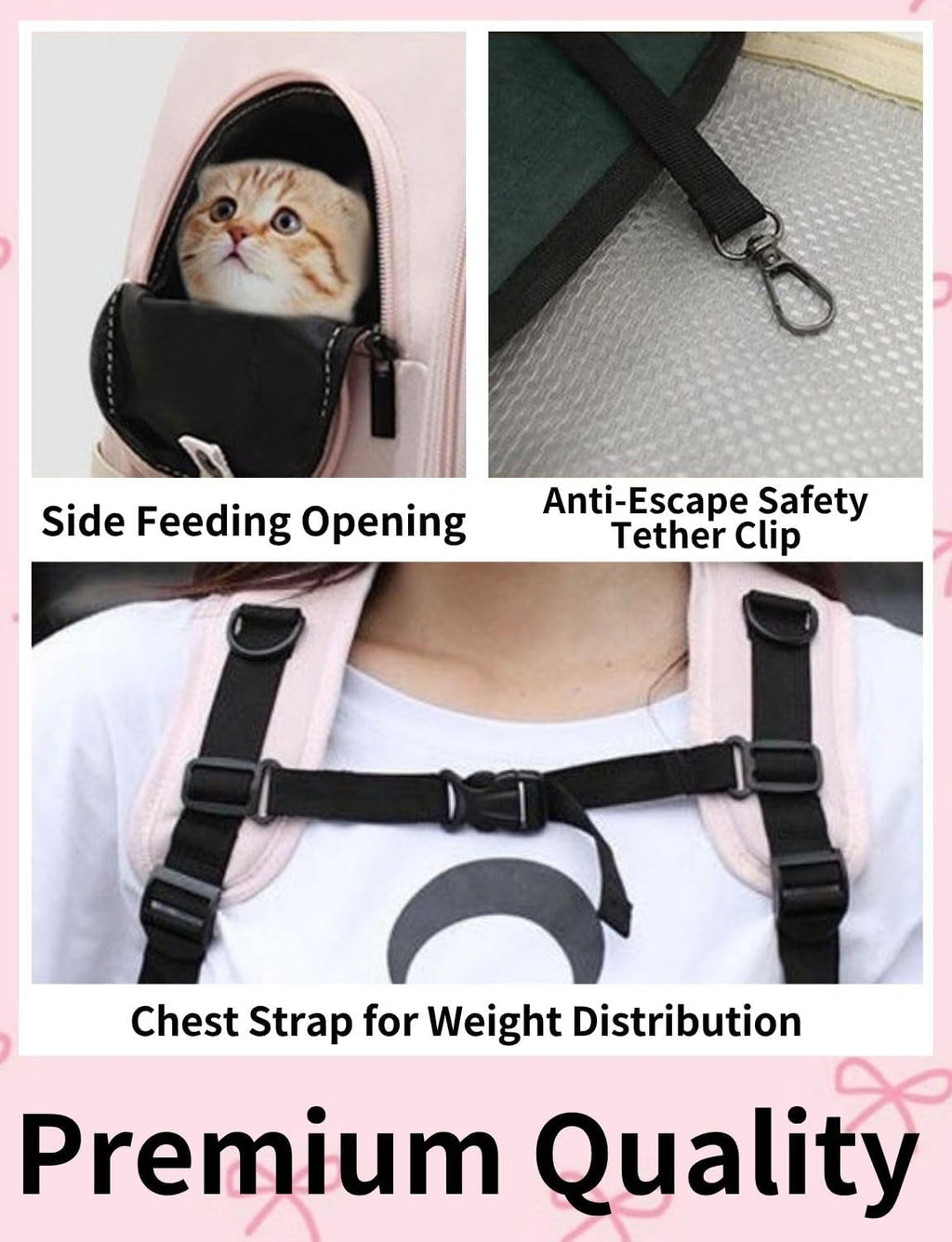 Cat Backpack Carrier for Cats and Small Dogs, Cute Puppy Backpack with Bow