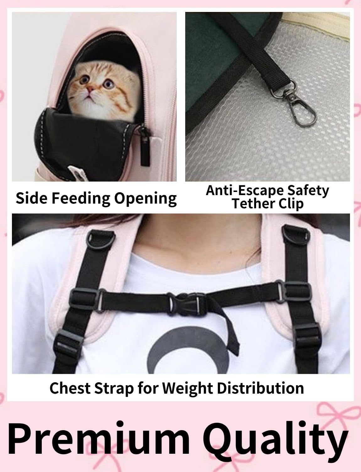 Cat Backpack Carrier for Cats and Small Dogs, Cute Puppy Backpack with Bow