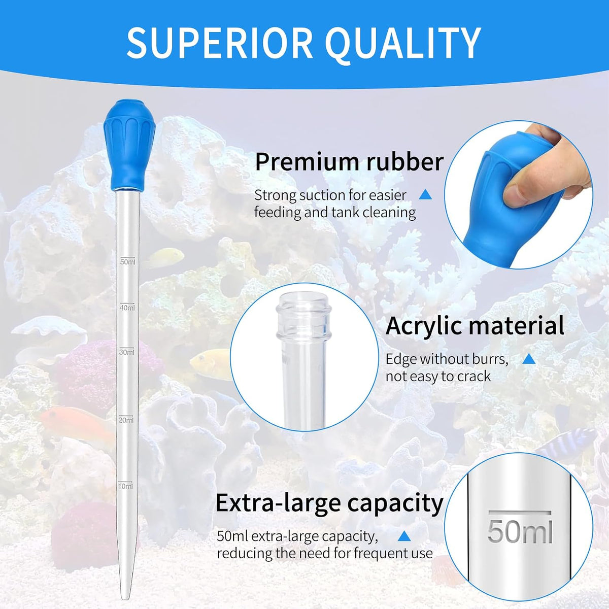 2 Pcs Aquarium Coral Feeder with 2 Pcs Stainless Steel Feeding Long Tweezers Syringe Spot Coral Feeder Reptile Feeding Tools for Aquatic Plant Reef Anemones Lionfish (Blue, Silvery)