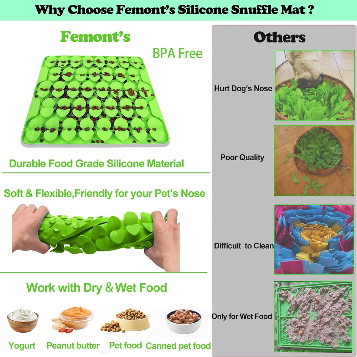 Large Silicone Snuffle Mat for Small Medium Large Dogs Slow Down Eating,Slow Feeder Lick Mat for Dry Wet Food for Pet Encourages Natural Foraging Skill,Relieving Stress (Green)
