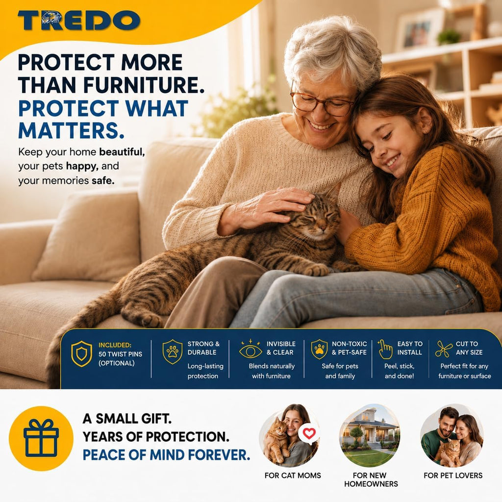 TREDO Cat Scratch Couch Protector 12 Pack, 17 x 12 in, 50 Twist Pins