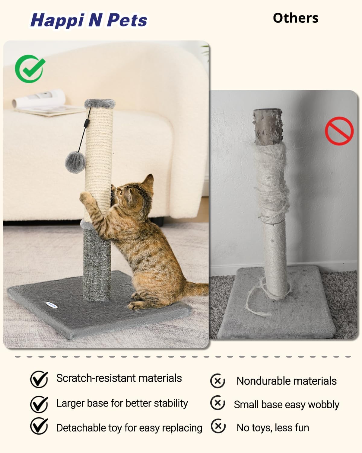 Happi N Pets Cat Scratching Post, Cat Scratchers for Indoor Cats with Toys