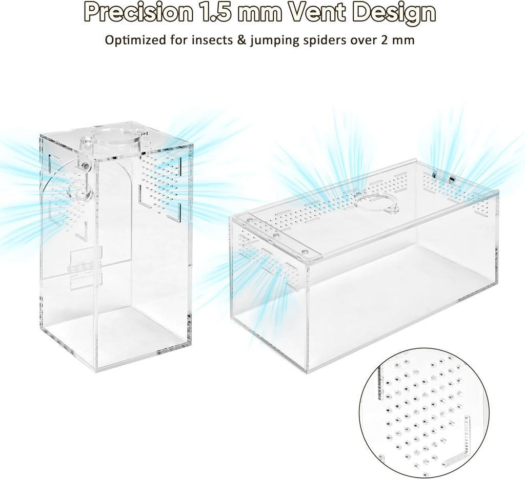 Jumping Spider Enclosure Set, Terrestrial Arboreal Combo, Acrylic Tarantula Terrarium, Praying Mantis Habitat, No Assembly, 2-Size Kit, Medium