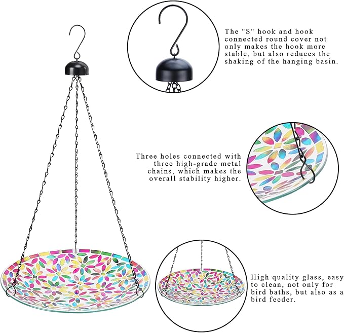 VCUTEKA Hanging Bird Bath, Glass Mosaic Bird Baths - Image 4