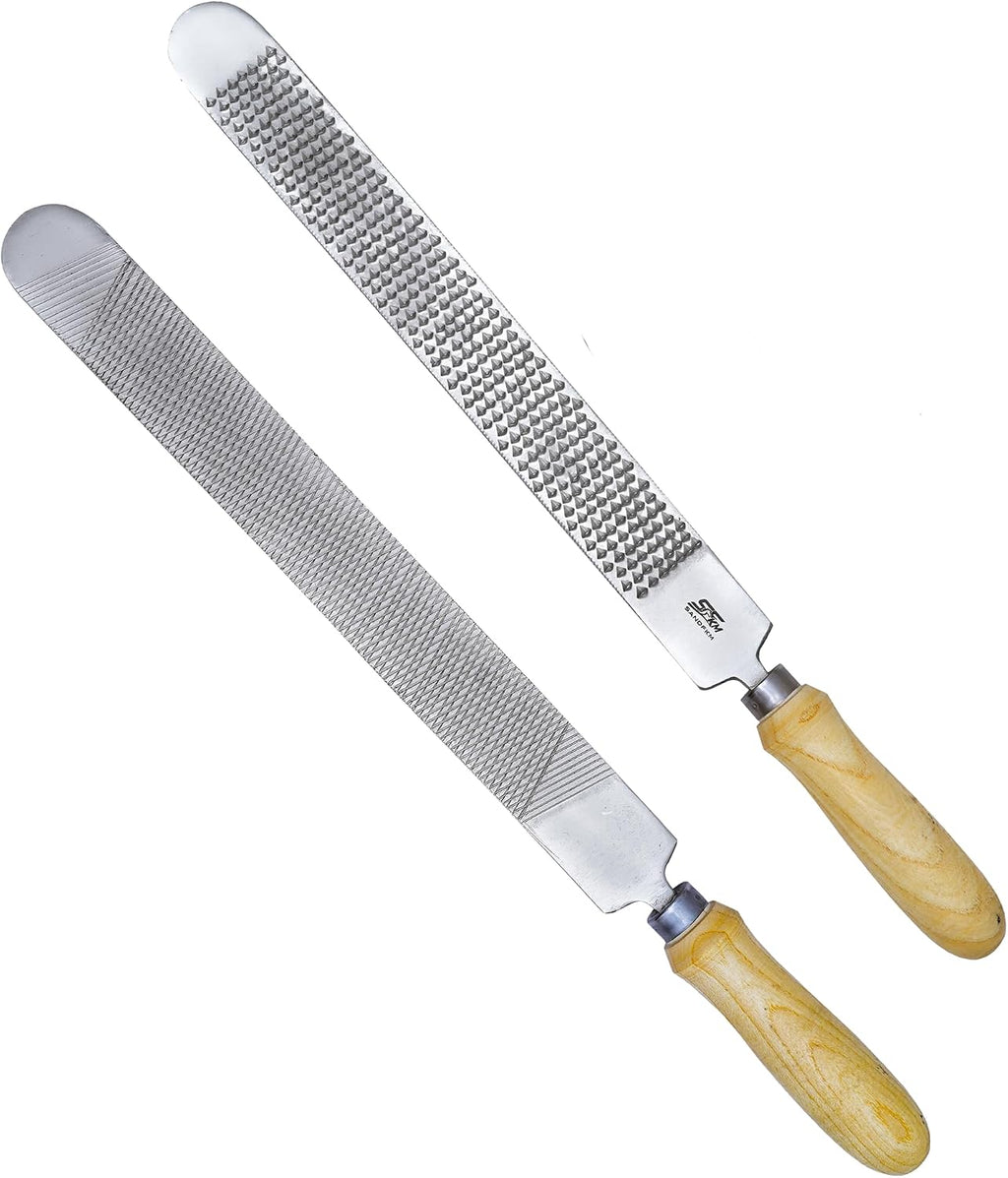 20" Hoof Rasp & Horseshoe File, Dual-Sided Coarse & Fine Farrier Rasp, Carbon Steel Hoof Trimming Tool with Non-Slip Wooden Handle for Horses, Goats, Cows & Livestock