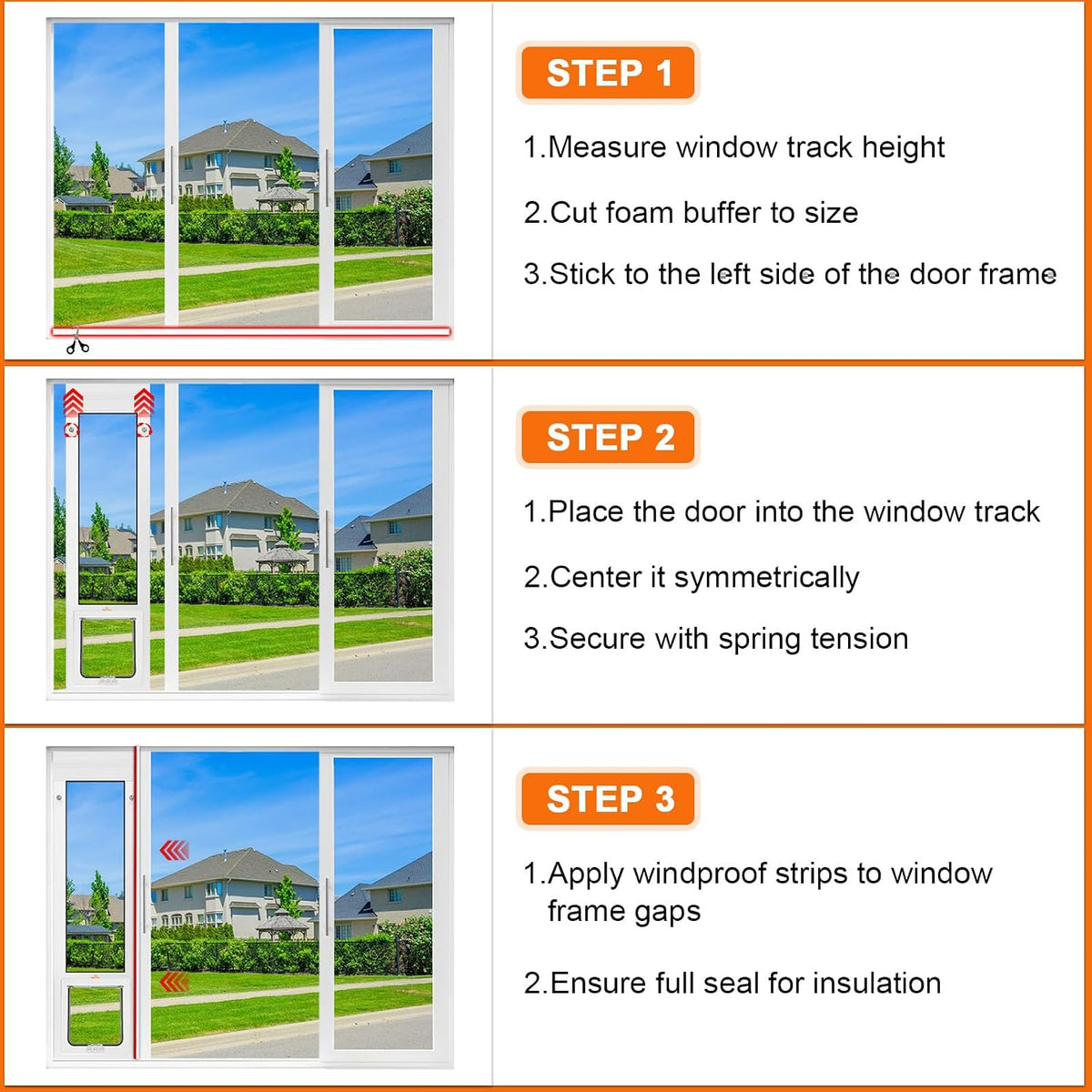 44-47" Vertical Cat Door for Window, Adjustable Height & 4 Locks