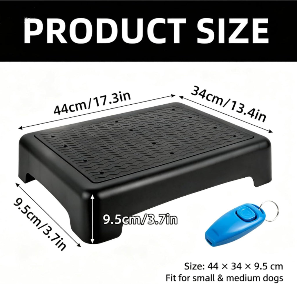 Dog Training Place Board with Whistle, Non-Slip Portable Dog Platform for Agility, Puppy Training Equipment for Small Medium Dogs 17.3"x13.4"x3.8" (Black)