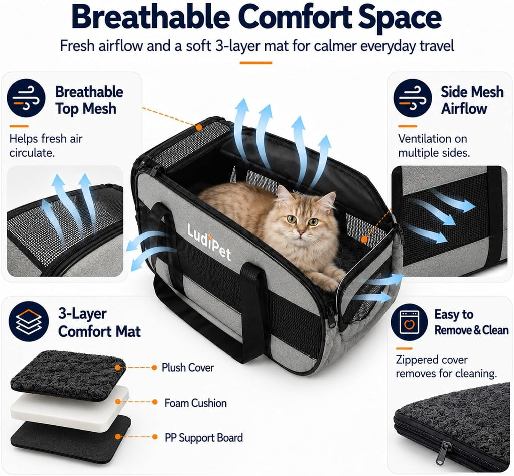 Airline-Friendly Pet Carrier for Cats and Small Dogs, Gray