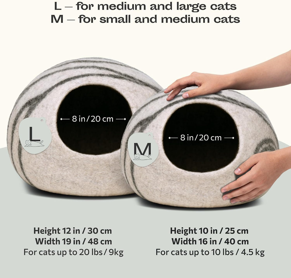 Cat Cave – Natural Wool – Self-Warming Hideaway for Indoor Cats & Kittens