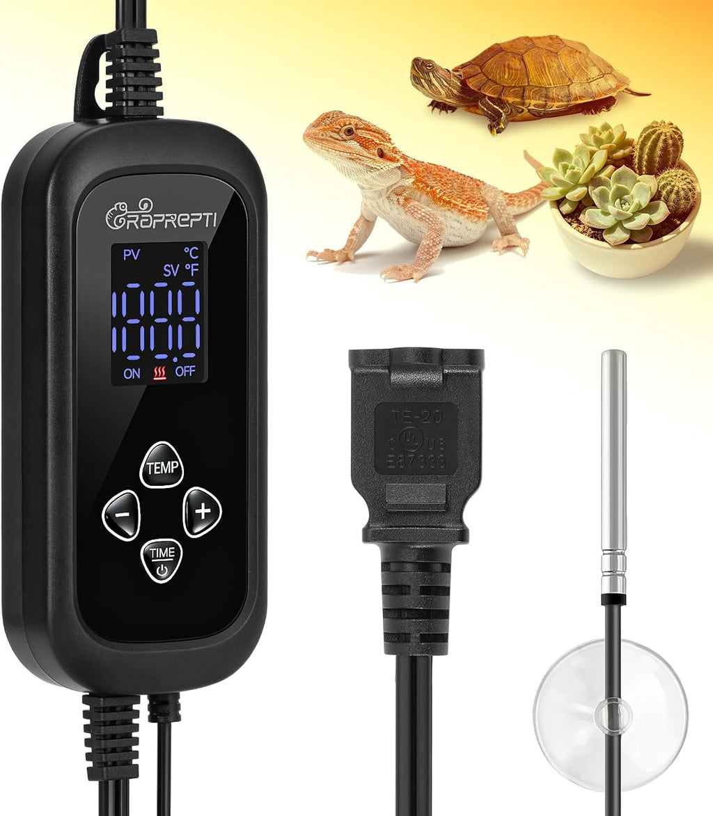 PID Dimming Thermostat for Reptiles with 1-24H Timer Setting Temperature Controller with Memory Function for Heat Lamps, Basking Bulbs & Heaters