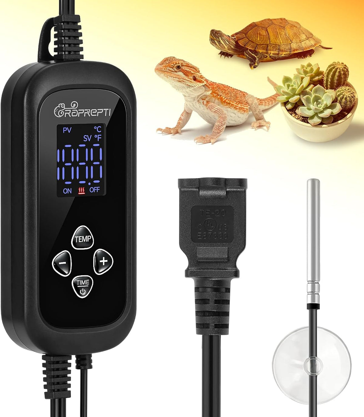 PID Dimming Thermostat for Reptiles with 1-24H Timer Setting Temperature Controller with Memory Function for Heat Lamps, Basking Bulbs & Heaters