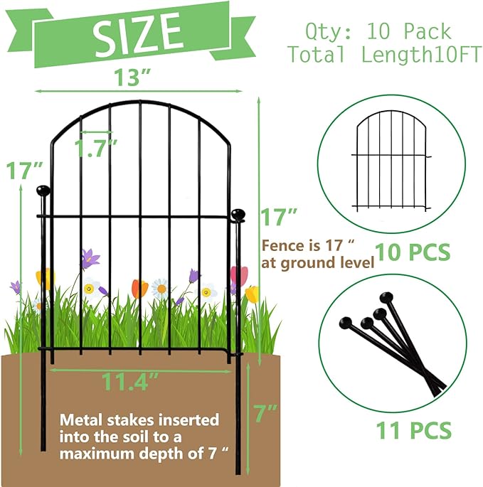 Decorative Garden Fence 17in x18ft, 18 Pack Rustproof Metal No Dig Fence Animal - Image 2