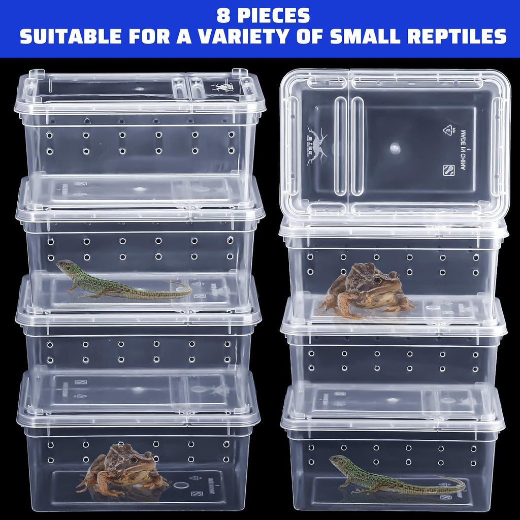 8 Pcs Reptile Breeding Box, Vent Holes, Clear, 5.9 x 3.9 x 2.5 Inch