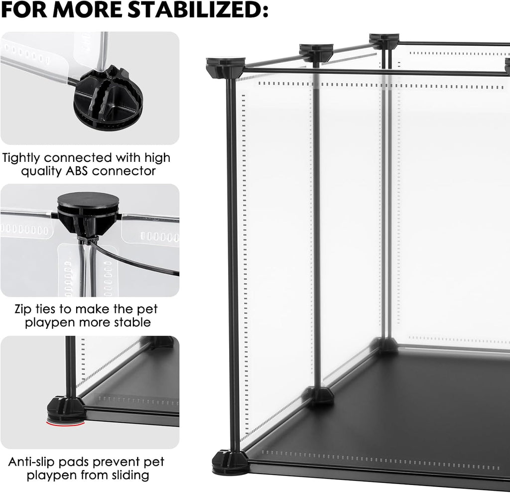 Small Animal Playpen with Waterproof Mat, 12-Piece Translucent Plastic Panels for Indoor and Outdoor Use, DIY Exercise Fence for Kittens, Rabbits, Guinea Pigs, Hedgehogs, and Hamsters