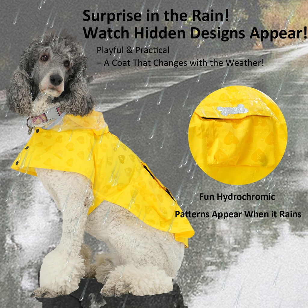 Waterproof Dog Raincoat, Adjustable Reflective Lightweight Pet Rain Clothes with Poncho Hood (Yellow(Water-Activated Color Change), X-Small)