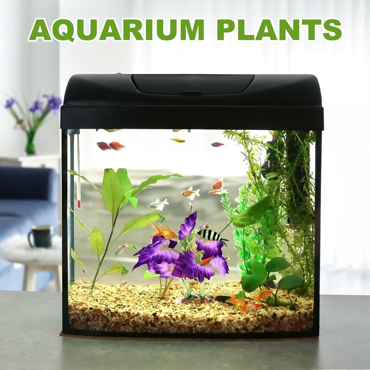 M METERXITY 2-Pack Aquarium Plant, Small Plastic Artificial Plant Water Grass Fish Hide Accessories for Aquarium Decoration/Fish Tank Decoration/Terrarium [Style 4, Purple]