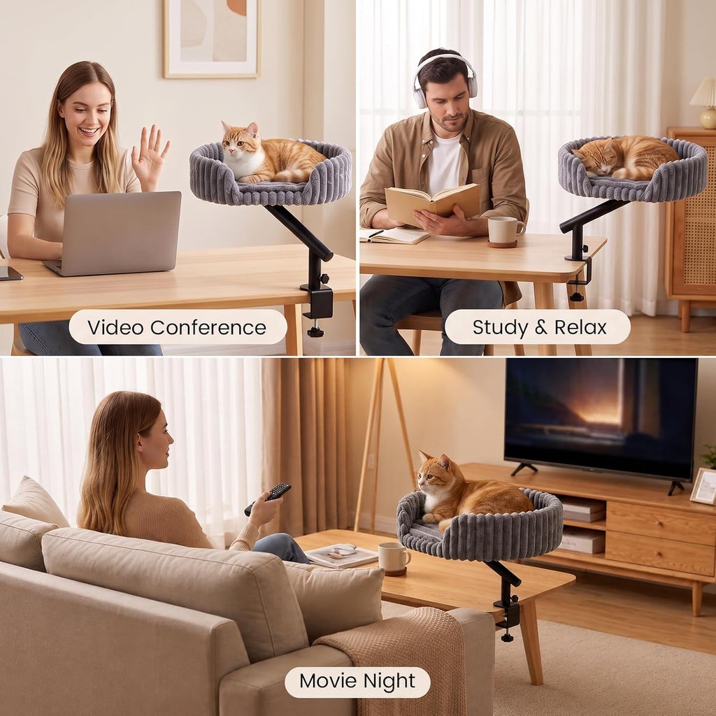 Desk Cat Bed Adjustable 360° Rotating Clamp-On Cat Perch Holds Up to 44 Lbs