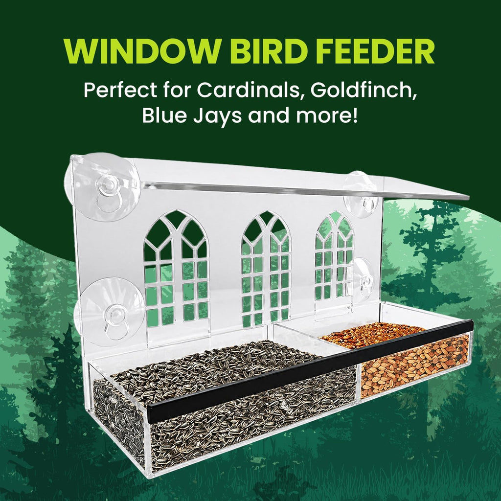 Nature Gear Acrylic Clear Window Bird Feeder with Strong Suction Cups, Removable Sliding Seed Tray, Weather-Resistant & Easy to Clean for Window Viewing, Bird Palace