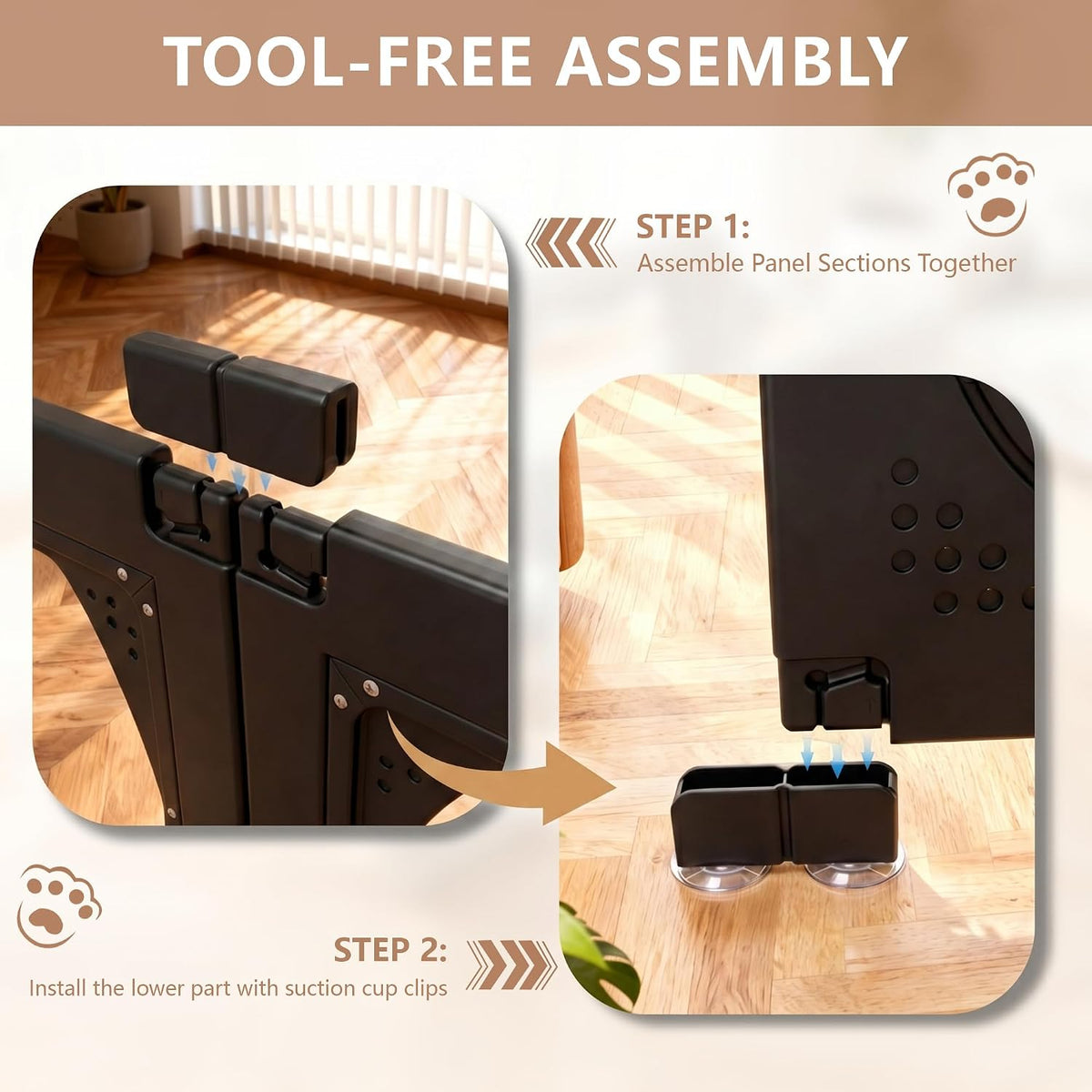 HABUTWAY Acrylic Dog Playpen for Indoor Use – Clear Small Pet Play Pen for Puppies, Cats, Rabbits & Ferrets – Easy Assemble, Durable & Portable Pet Enclosure (Black, 24" H, 8 Panels)