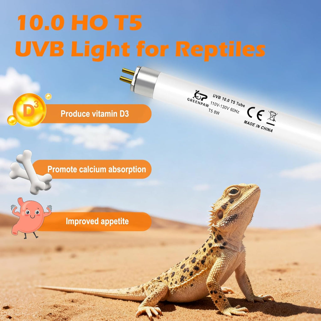 T5 10.0 8W UVB Reptile Light Bulb for Bearded Dragon, 12'' 2 Pack