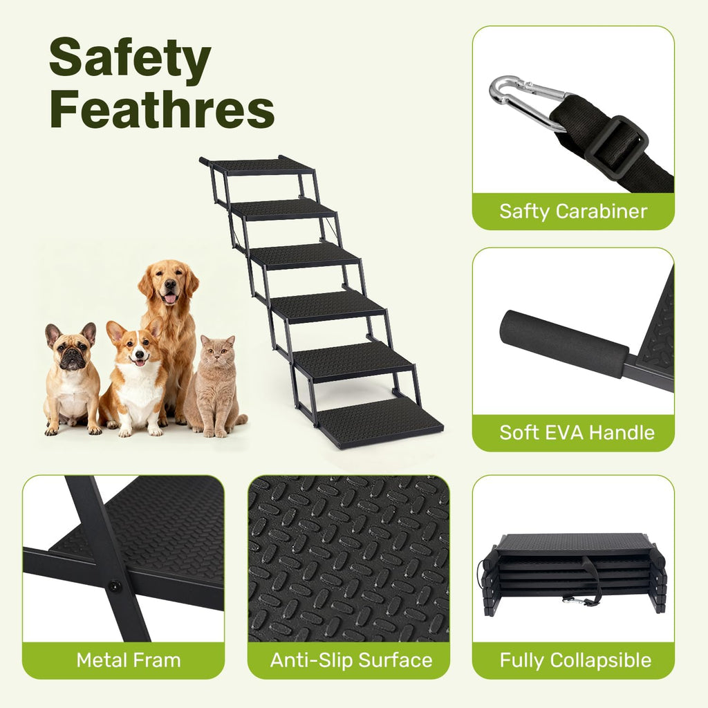 Foldable Dog Steps for High SUV Truck - 6-Step Extra Wide, 12Lbs