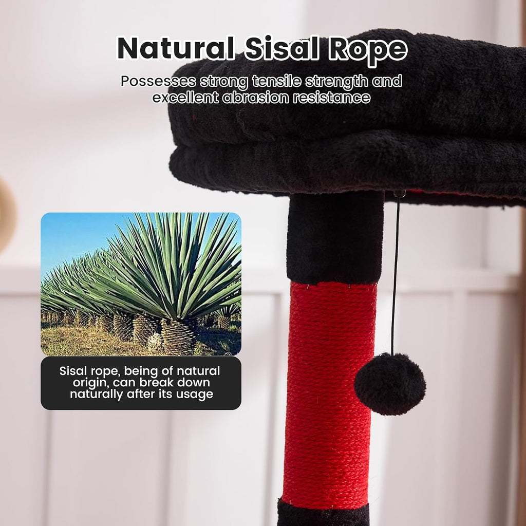 Cat Tree Tower for Large Cats 65 Inch - Heavy Duty Multi-Level Cat Furniture with Extra-Large Condo & Sisal Scratching Posts, Stable Cat Playground for Multiple Cats (Red, 66in)