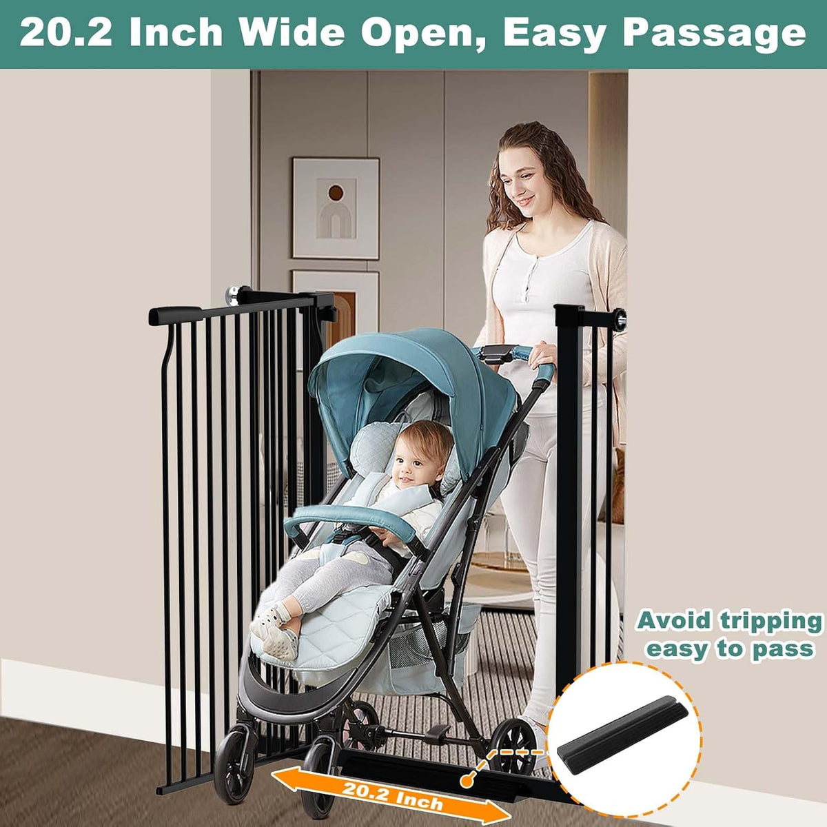 40.5" Extra Tall Baby Gate for Doorways, 49.2"-54.7" Extra Wide Pet Gate Pressure Mounted, 1.37" Narrow Space Puppy Dog Barrier Indoor, No Drill Safety Child Gate, No Climb Fence Black