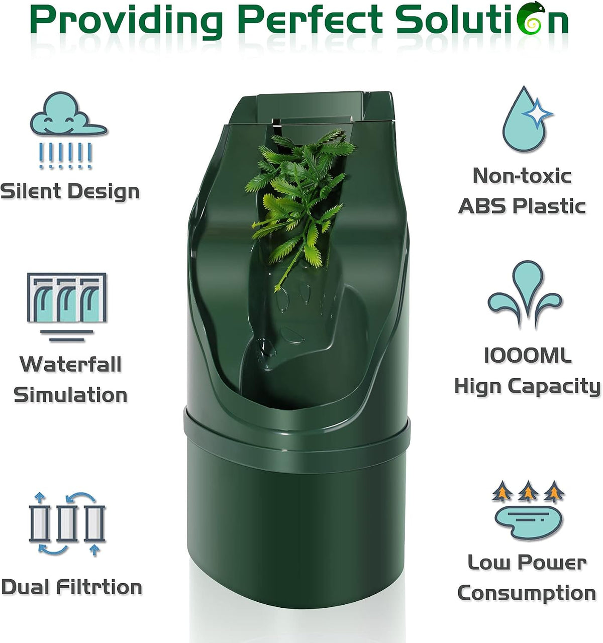 Reptile Chameleon Cantina Drinking Fountain Water dripper Comes with Feeding Tongs and Frosted Tweezer for Lizard Turtle Snake Spider Frog Gecko, Come with an Extra Pump for Replacement