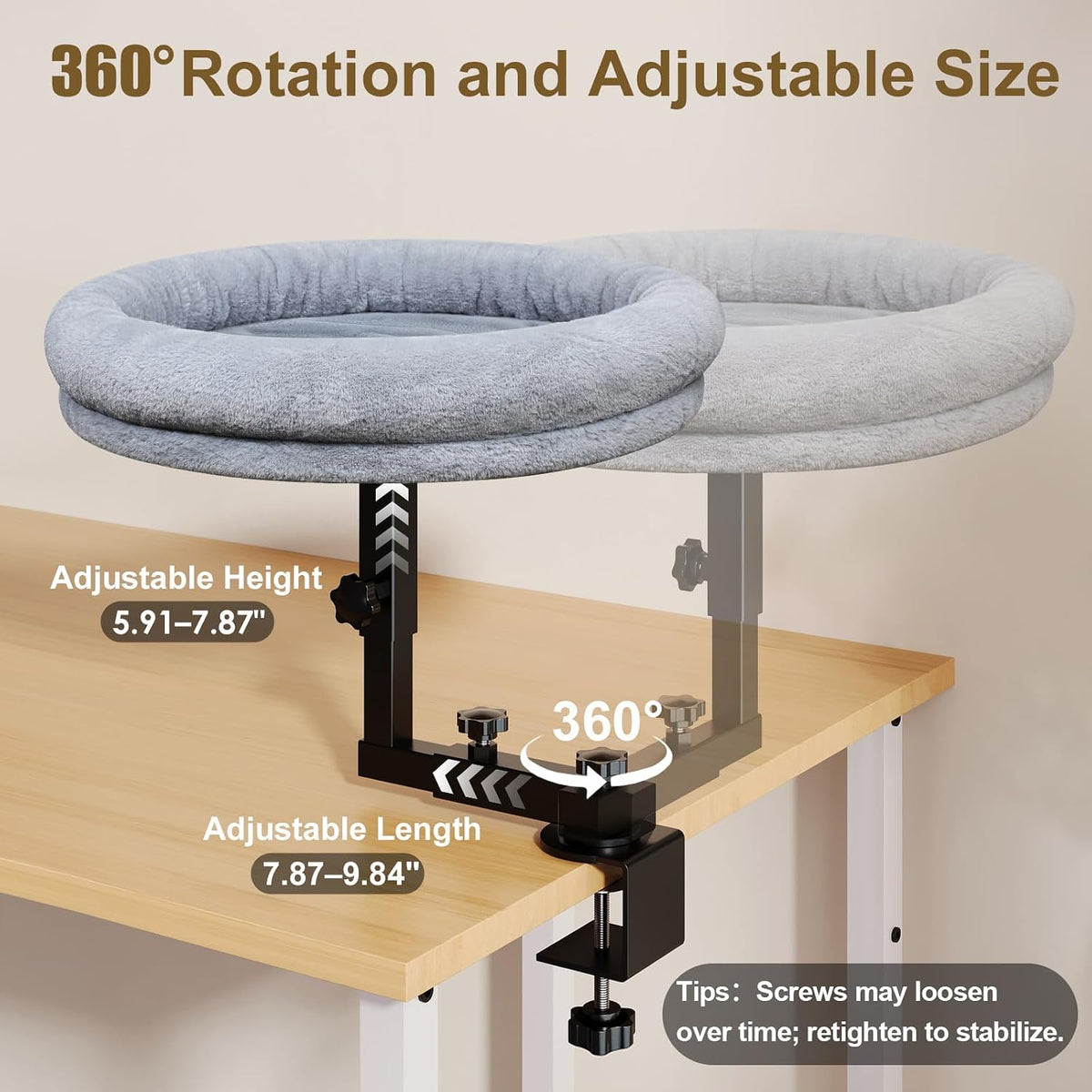 Desk Cat Bed, 18" Cat Bed for Desk, 360° Rotating, Dark Gray