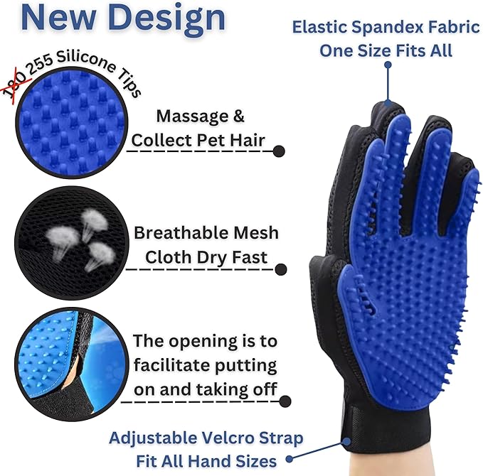 Pet Hair Remover Glove – Blue, Reusable Grooming Glove - Image 3