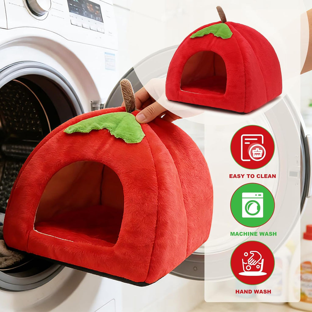 Guinea Pig Hideout for Small Animals Bed with Warm Fleece, Pet Cushions,Sleeping for Pet/Ferret/Chinchilla/Bunny Red Pumpkin