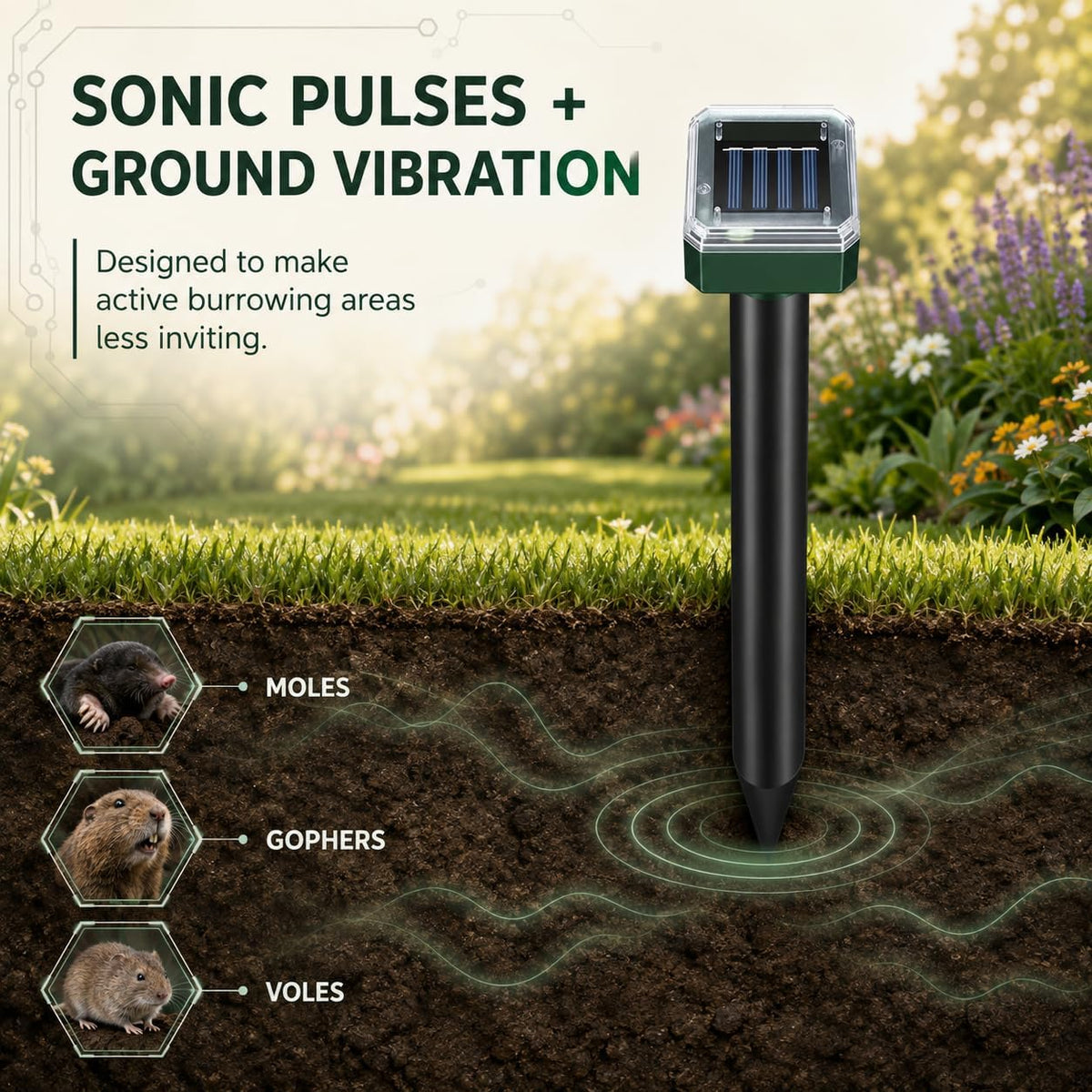 Mole Repellent 10Pack Solar-Powered Snake Repellent Outdoor, Gopher Repellent for Lawn Garden Yard, Mole and Vole Repeller Waterproof, Effectively Repels Gophers Snake