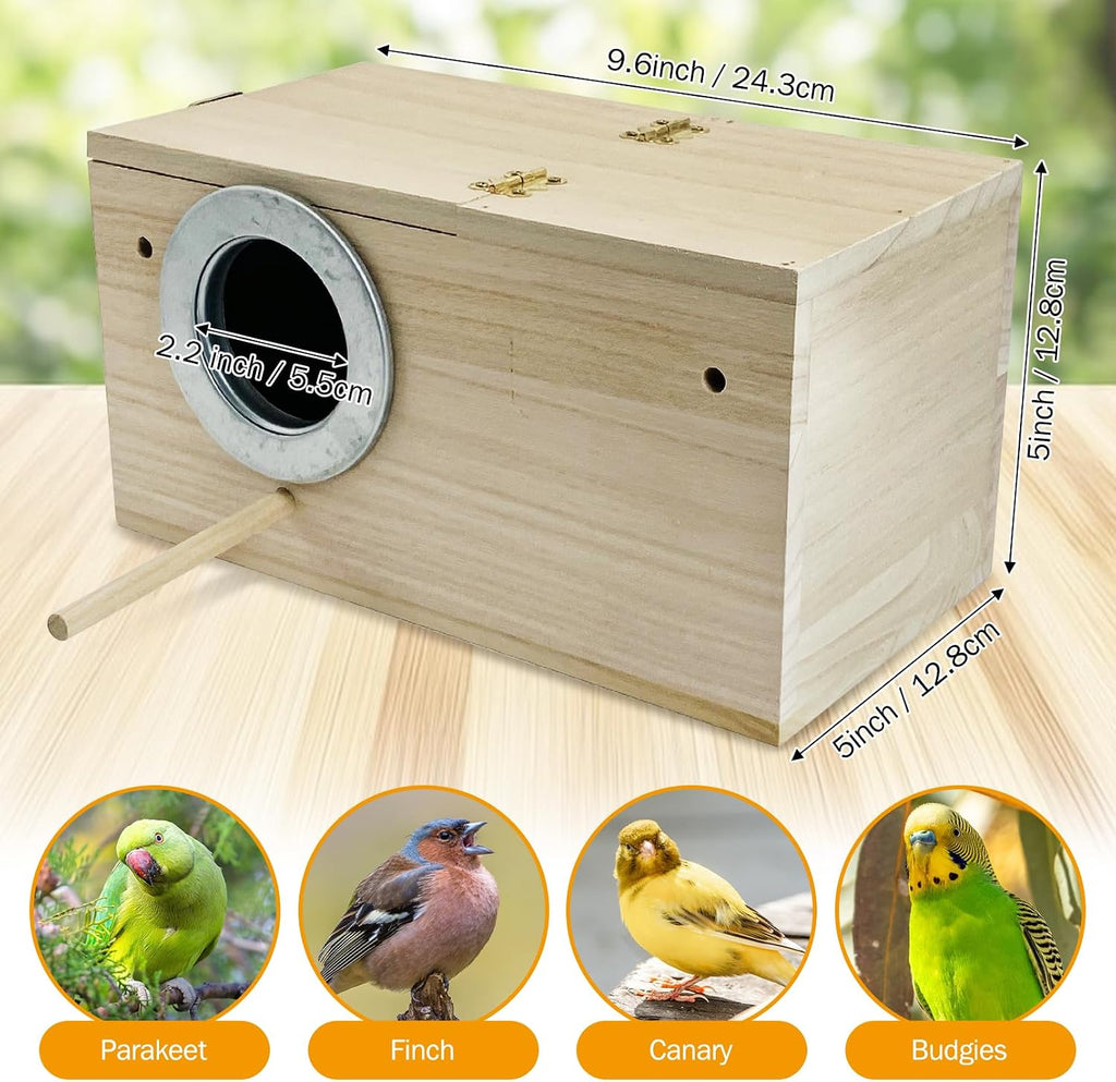 Parakeet Nesting Box, Bird Nest Breeding Box Cage Wood House for Finch Lovebirds Cockatiel Budgie Conure Parrot (M:9.6"×5"×5")