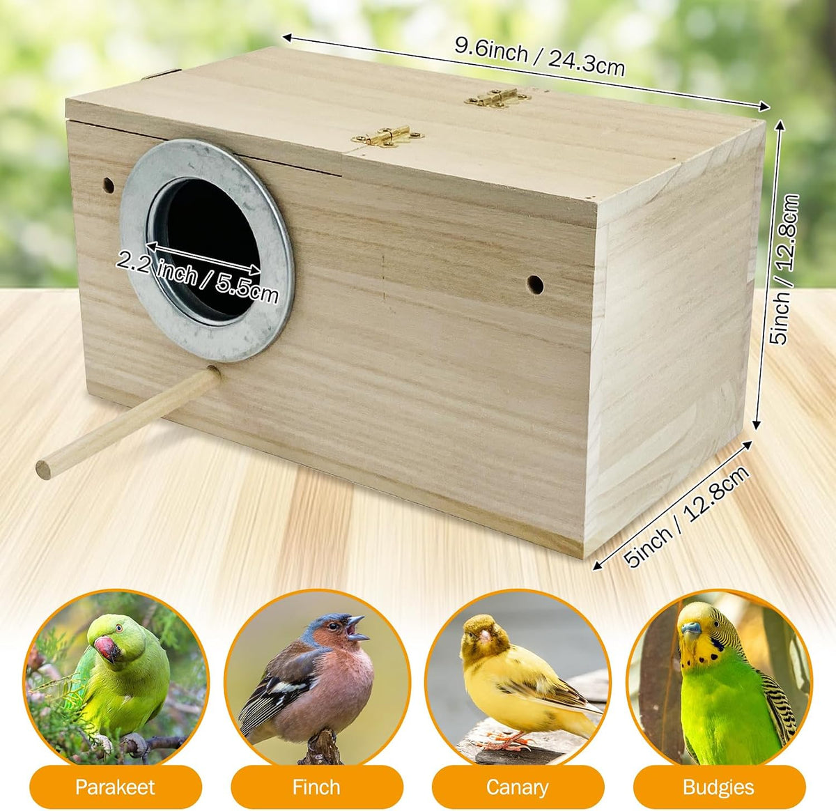 Parakeet Nesting Box, Bird Nest Breeding Box Cage Wood House for Finch Lovebirds Cockatiel Budgie Conure Parrot (M:9.6"×5"×5")