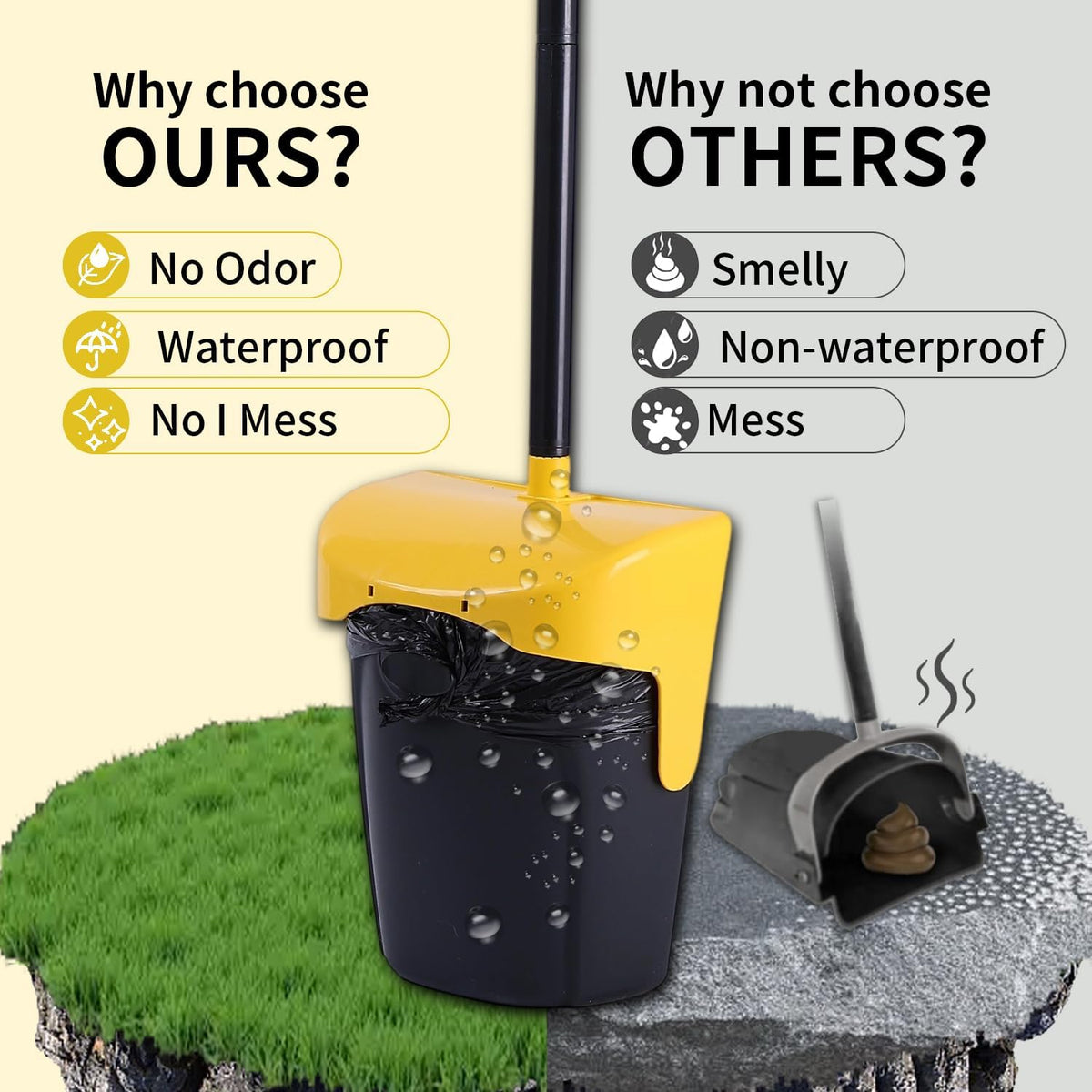 ienjoyed Pooper Scooper Large Swivel Bin & Rake with 160 Waste Bags,Heavy Duty Dog Pooper Scooper with Bag Attachment for Dogs, Long Handle Poop Scooper with Lid for Yard, Grass, Gravel(Yellow)