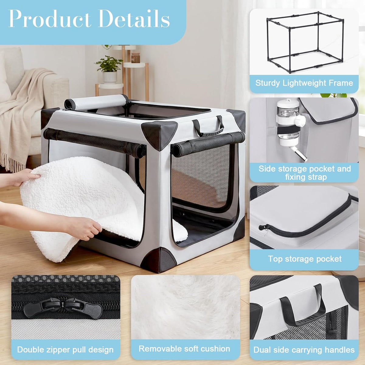 Portable Soft Large Dog Crate Collapsible Pet Travel Kennel L(36"x25"x25")