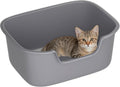 Large Open Cat Litter Box with High Sides, Anti-Splashing for Indoor Cats, Low Entry for Kittens & Elderly Cats, Spacious Litter Pan, Tool-Free Assembly(21.7” * 16.5” * 8.5” Grey)