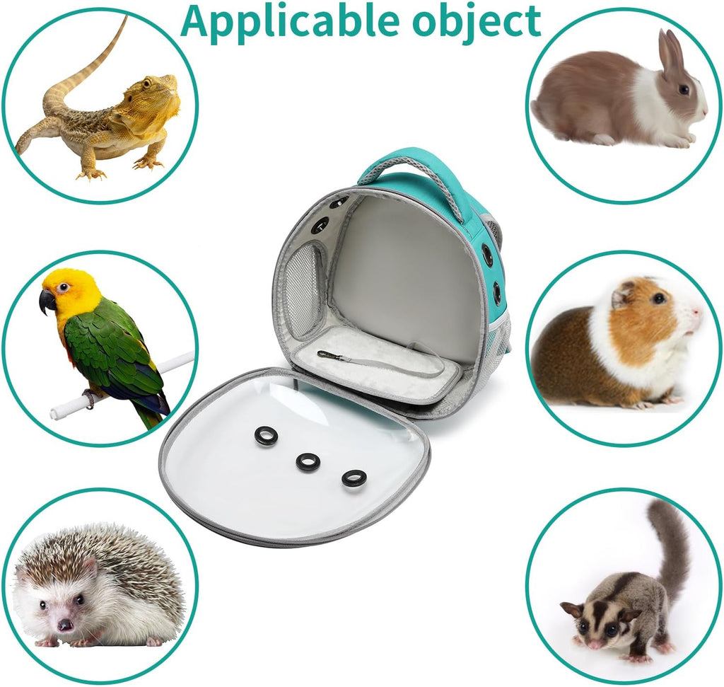 Portable Travel pet Backpack Carrier Hamster Bag Guinea Pig Bird Small Dog cat Turtle Carrier Rabbit Cage Squirrel Bearded Dragon Breathable Hangbag (Green)