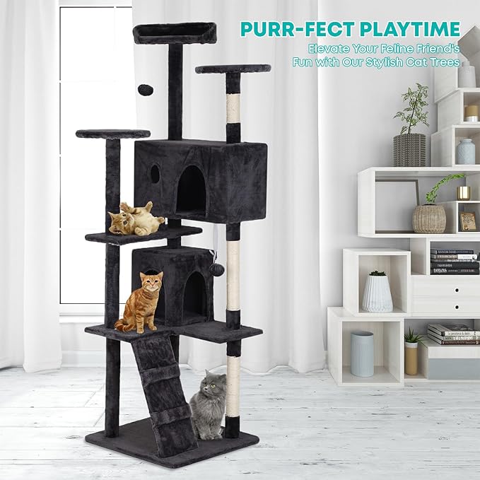 FDW | 70" Cat Tree Tower | Dark Gray | Multi-Level Indoor Activity Center - Image 2