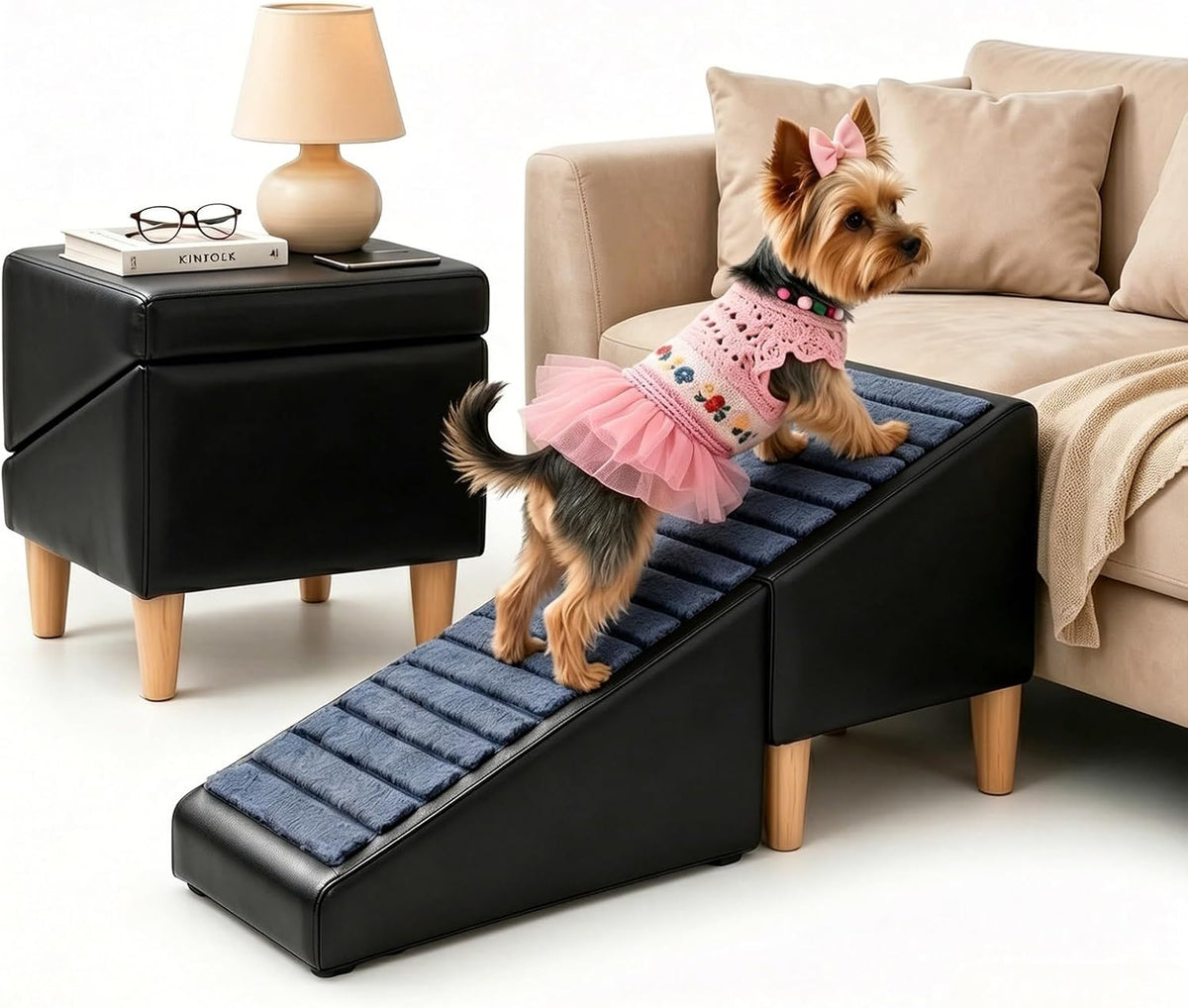 Compact Dog Stairs for Small Dogs, Foldable Pet Ramp for Couch Bed