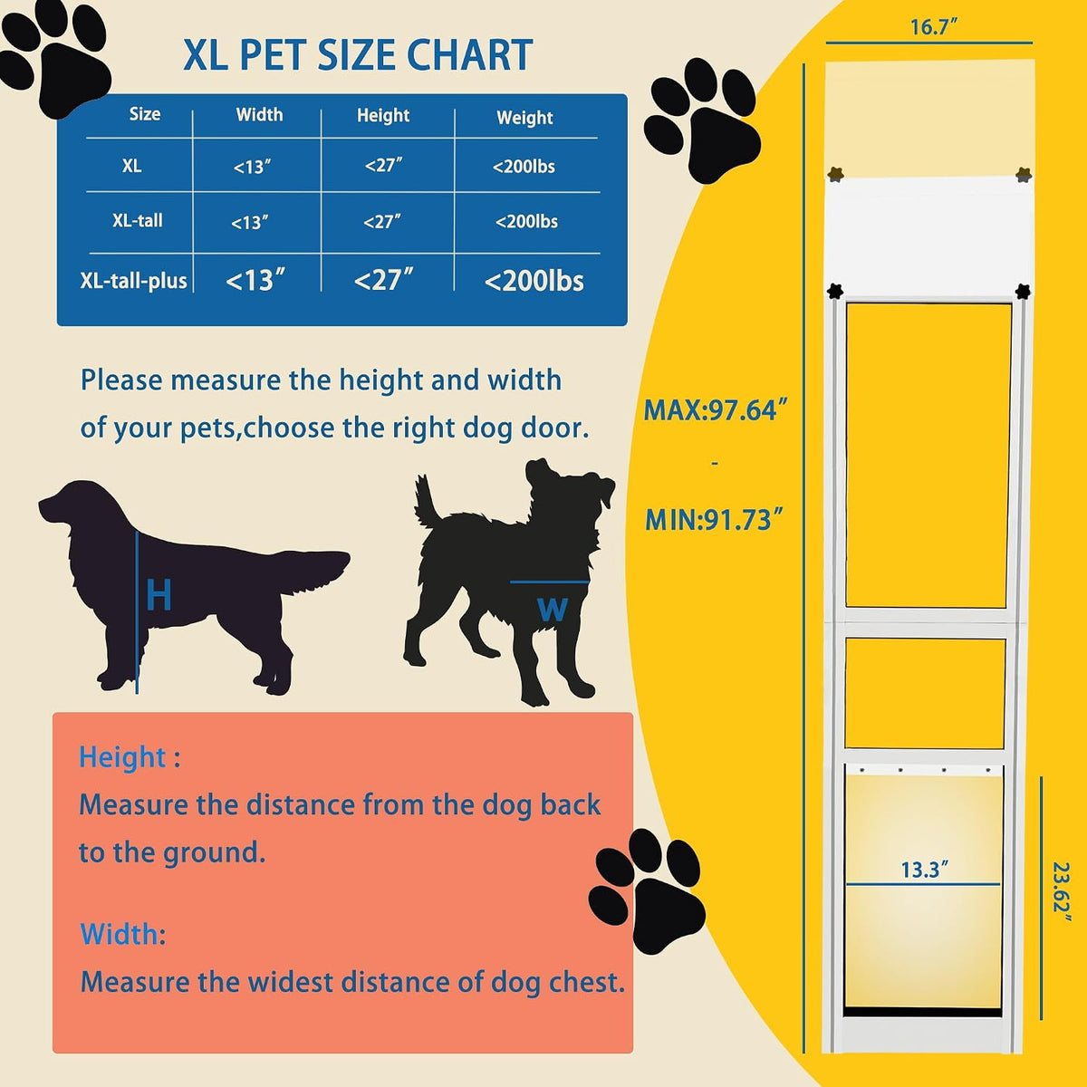 XL Dog Door for Sliding Glass Doors,91.73"-97.64" Adjustable Height